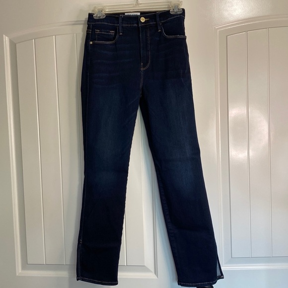 FRAME Le Sylvie High Waist Side Slit Ankle Straight Leg Jeans In Cabana Sz 26 - Picture 3 of 13
